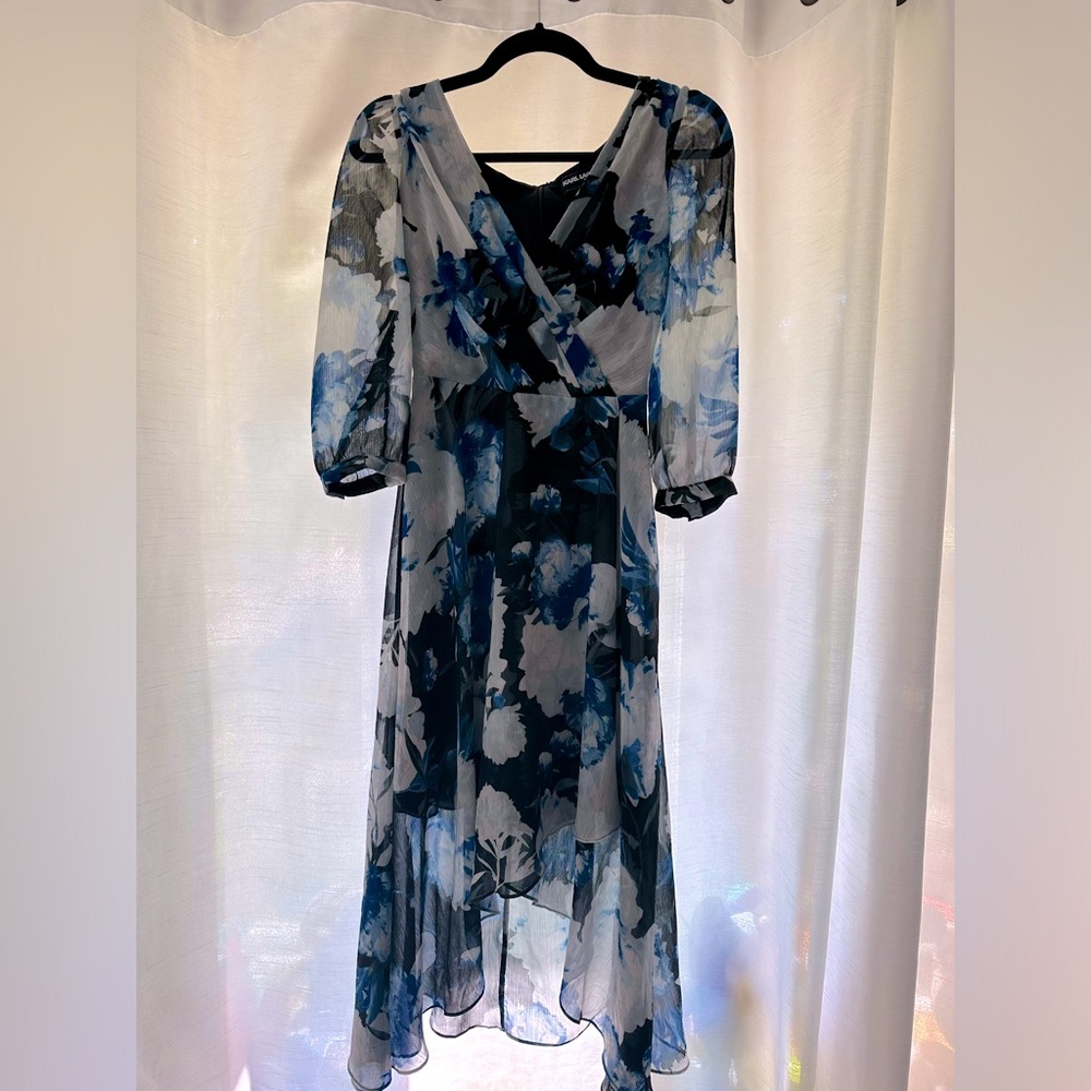 Women’s Size 0 Karl Lagerfeld Paris Dress Black White & Navy Floral Pearl Detail